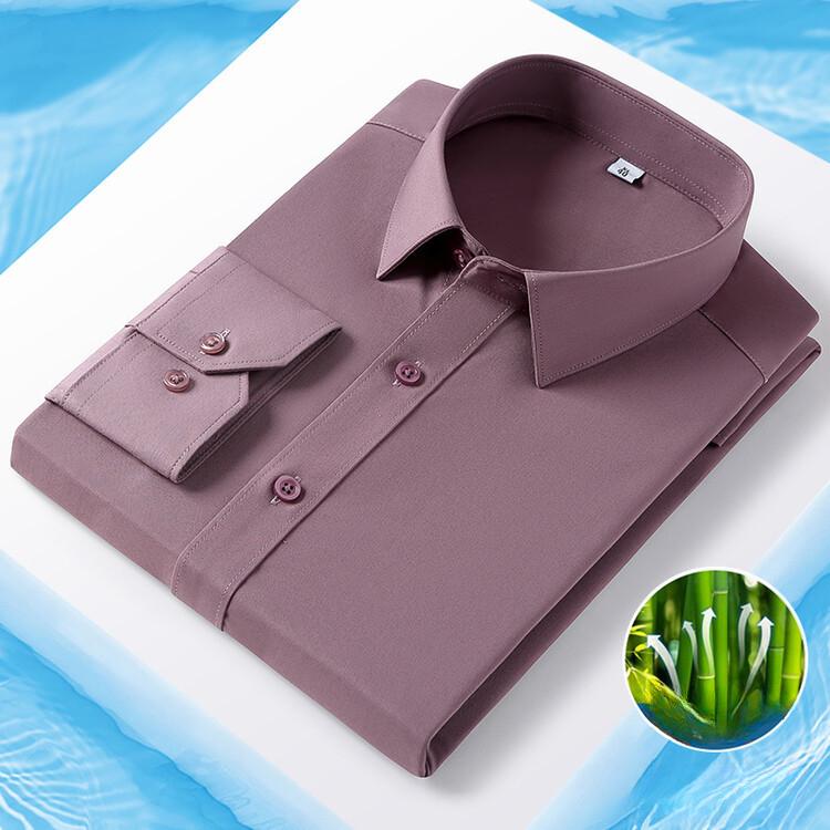 Frühling und Herbst Einfarbig Flache Bambus Faser Langarm Hemd Herren Nahtlose Business Casual Dünnes Hemd 2XL rot von Joom DACH