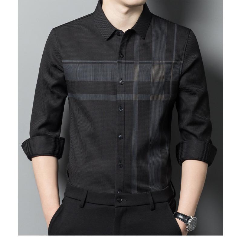 Frühling und Herbst Einseitiges Fleece-Streifenhemd Herren Langarm Revers Freizeithemd Herrenbekleidung für junge und mittlere Altersgruppen XXXXL von Joom DACH