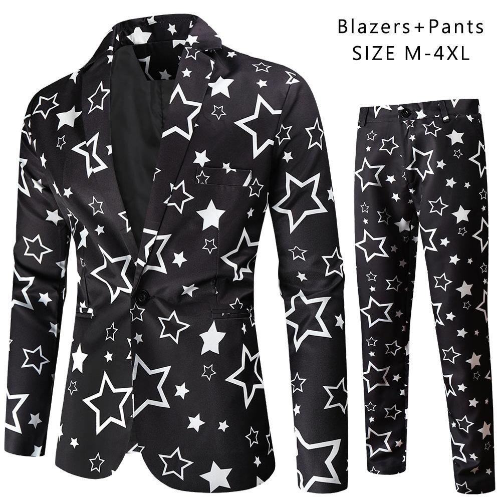 Frühling und Herbst Herren Casual Anzug Anzug Mode Herren Digitaldruck Anzug Zweiteiliges Set XXXXL von Joom DACH