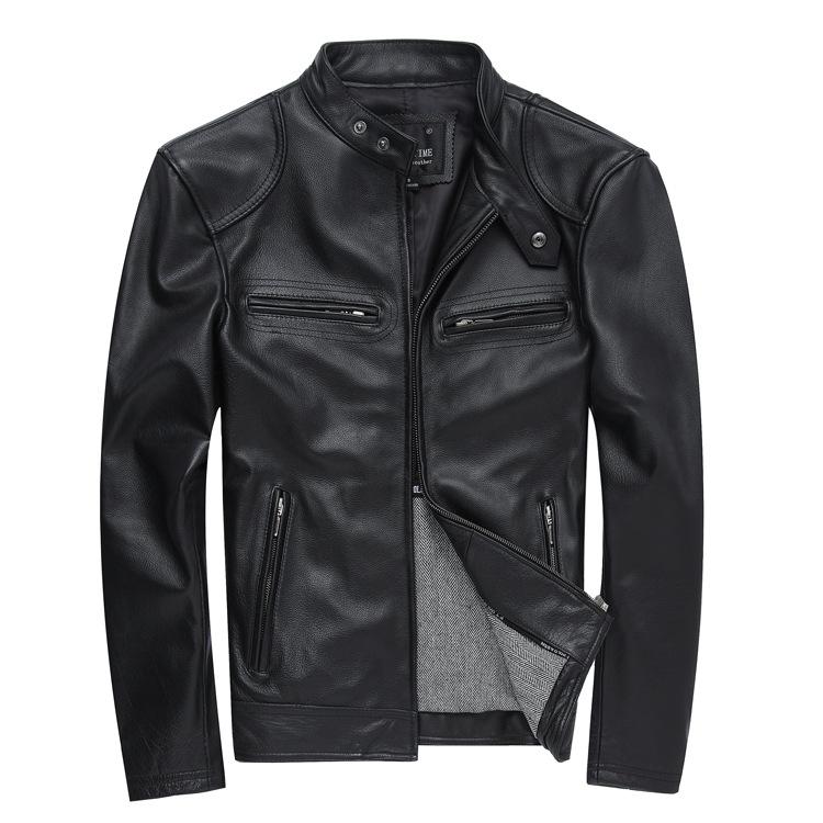 Frühling und Herbst Herren Echtleder Casual Lederjacke mit Stehkragen Motorradjacke 4XL schwarz von Joom DACH
