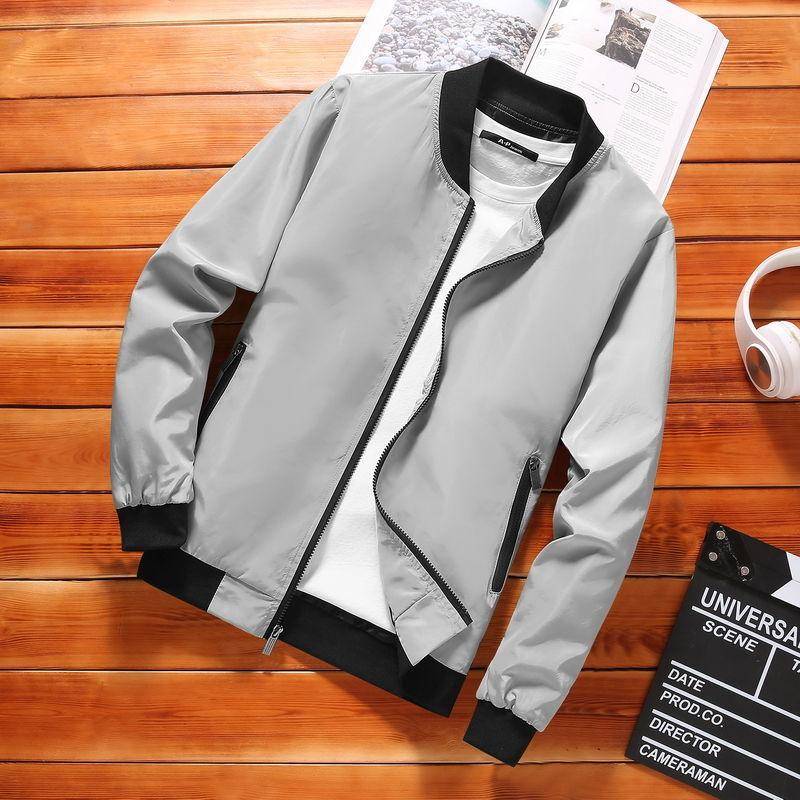Frühling und Herbst Herren Jacke Mantel einfache solide Baseball Hals Reißverschluss Windbreaker Mantel Fahrradmantel L grau von Joom DACH