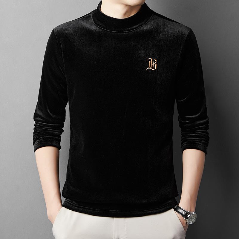 Frühling und Herbst Herren Junge und Mittleren Alters Rundhals Gold Samt Bestickt Mode Lässig Langarm Dünnes T-Shirt Sweatshirt 4XL von Joom DACH