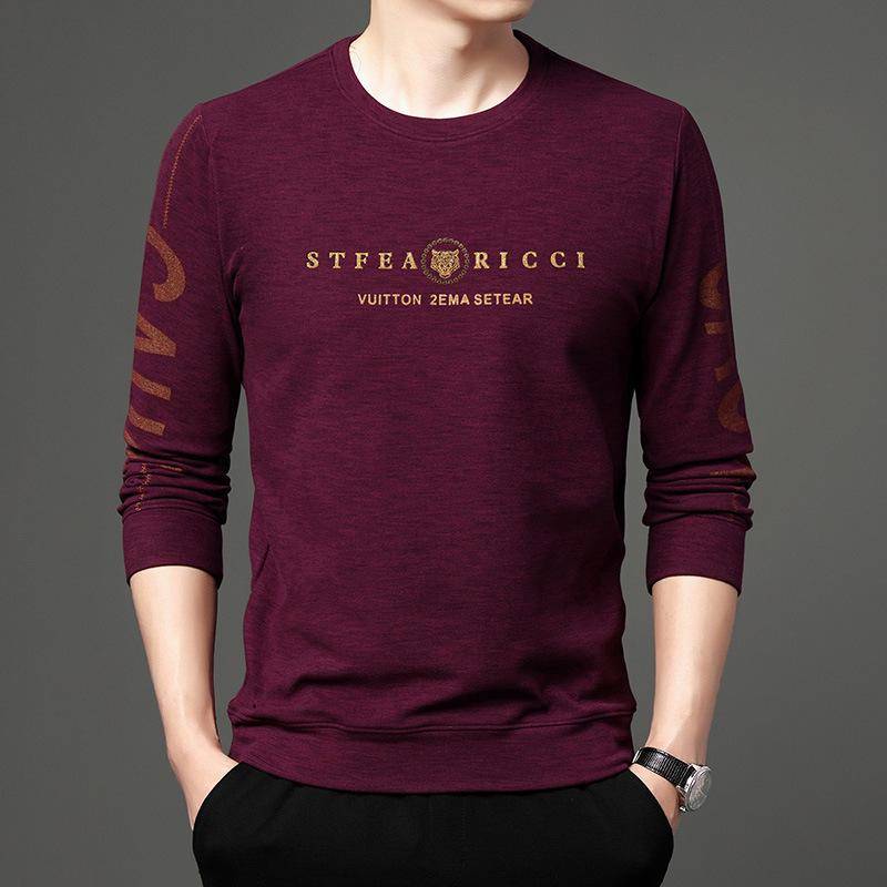 Frühling und Herbst Herren Langarm T-Shirt Jugend Casual Rundhals Brief Print Pullover Herren Top Kleidung XXXXL von Joom DACH