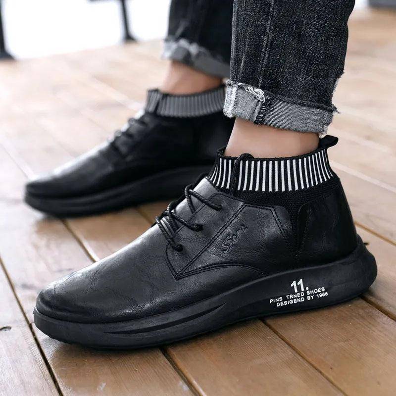 Frühling und Herbst Herren Lederschuhe Socken Mund Lederschuhe Casual Business Schuhe Sport Lederschuhe Abriebfest Wasserdicht 39 schwarz von Joom DACH