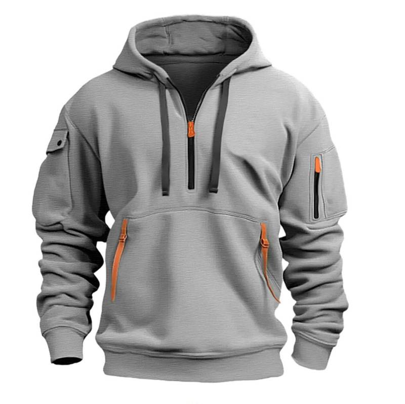 Frühling und Herbst Herren Pullover Hoodie Reißverschluss Multi-Pocket Pullover Herren Sport Casual Jacke XXL licht grau von Joom DACH