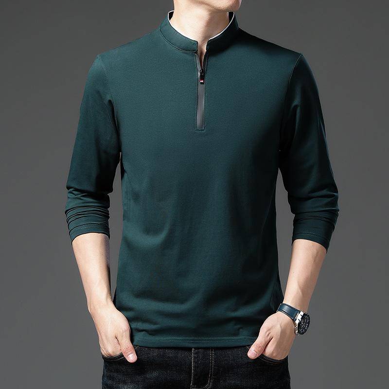 Frühling und Herbst Herren Stehkragen Langarm Reißverschluss T-Shirt Jugend Korean Trendy Slim-Fit Herrenbekleidung Top Kleidung XXXL von Joom DACH