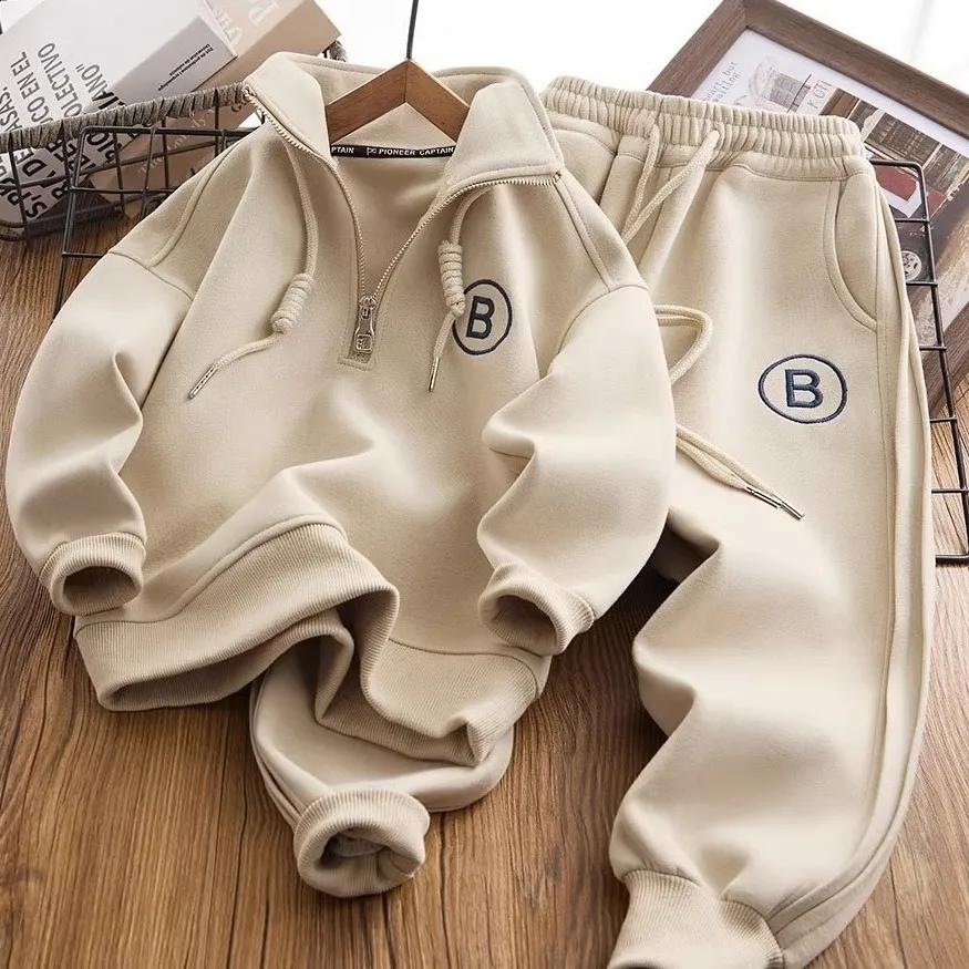 Frühling und Herbst Kinder Trainingsanzug Kinder Hoodie Sportswear Jungen Hoodie und Hose Zweiteiler Set Loses Set 110cm apricot von Joom DACH