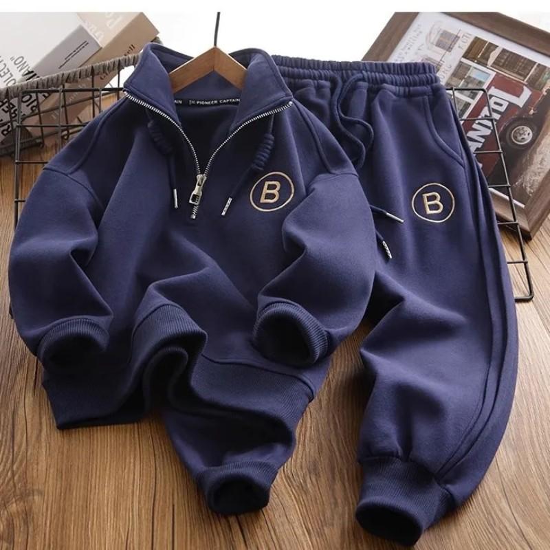 Frühling und Herbst Kinder Trainingsanzug Kinder Sportbekleidung Jungen Kapuzenpullover und Hose Zweiteiliges Set Lockeres Set 120cm navy blau von Joom DACH