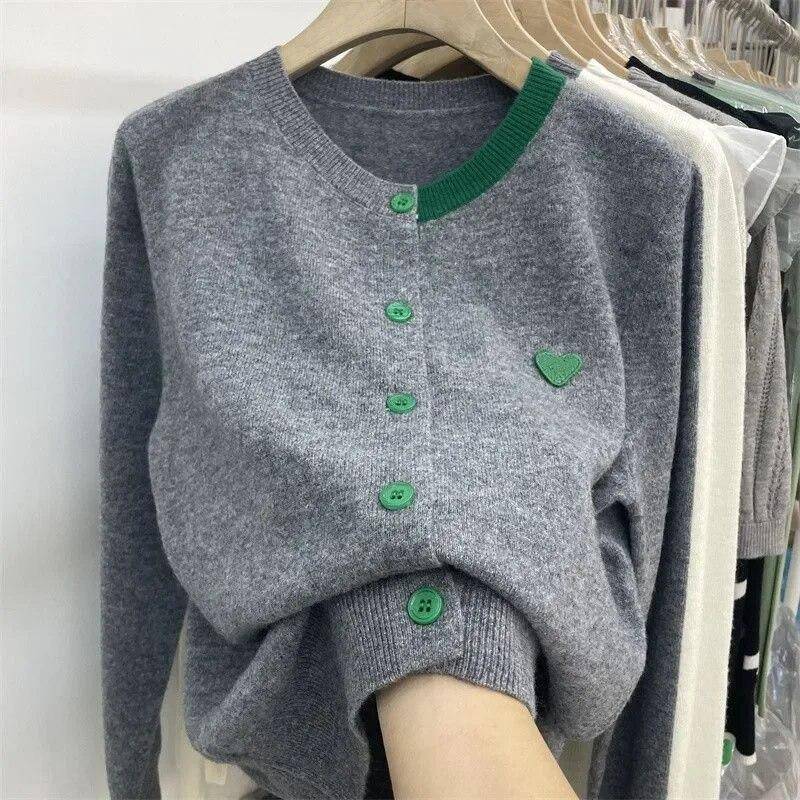 Frühling und Herbst Koreanische Sanfte Strickjacke Frauen Patch Langarm Bottom Top Verwestlichte Lose Pullover Weiblichen Mantel One Size grün von Joom DACH