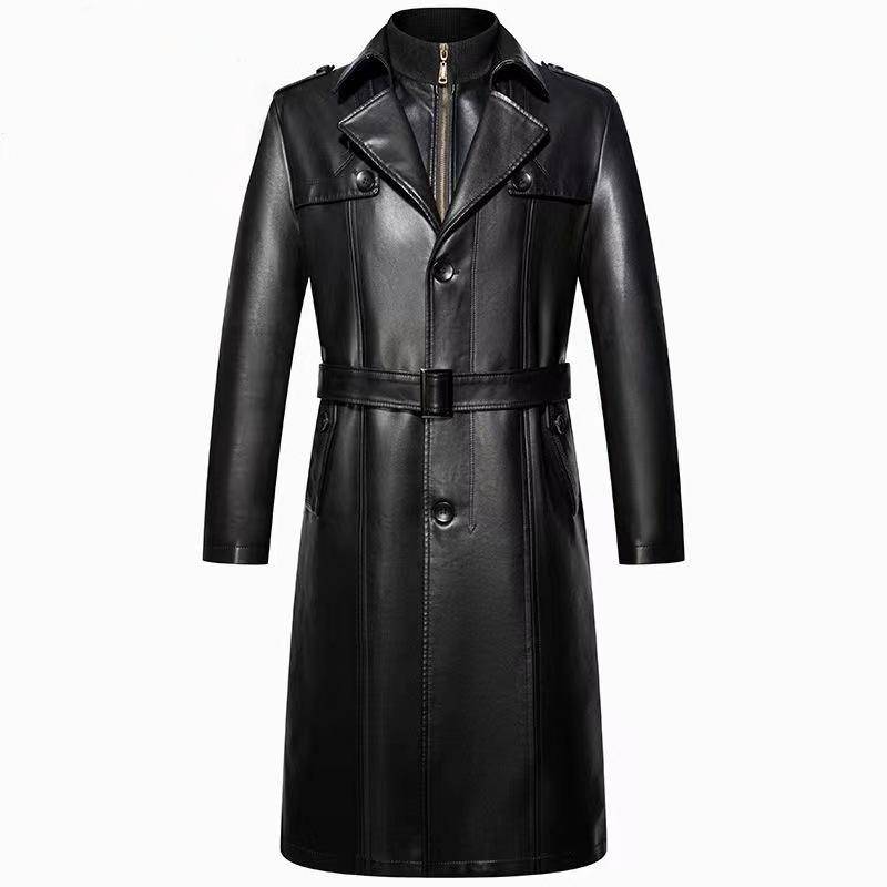 Frühling und Herbst Leder Lederjacke männlich hochwertige knielange Leder Windjacke männlich lässig gepolstert und verdickt Herren Ledermantel XL von Joom DACH