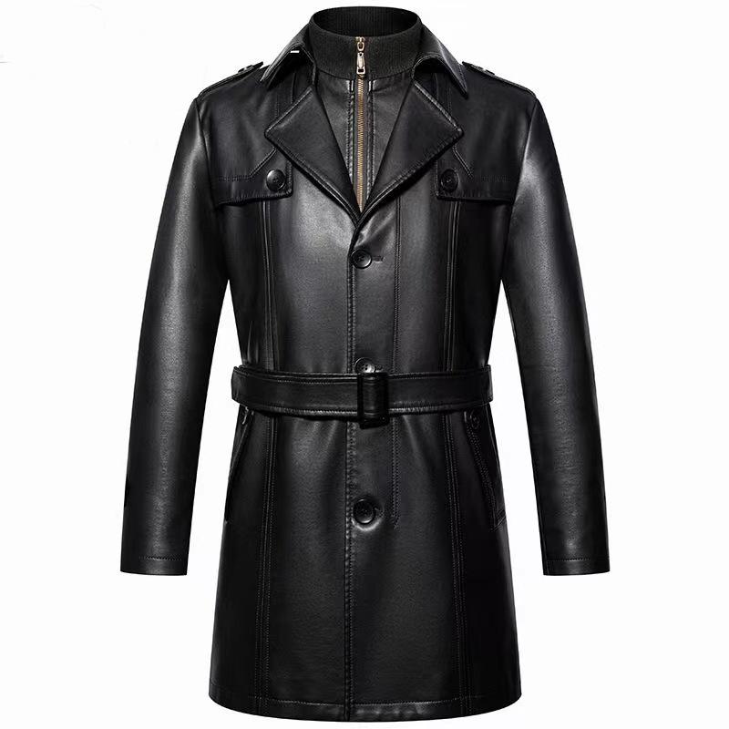 Frühling und Herbst Leder Lederjacke männlich hochwertige knielange Leder Windjacke männlich lässig gepolstert und verdickt Herren Ledermantel XXXL von Joom DACH