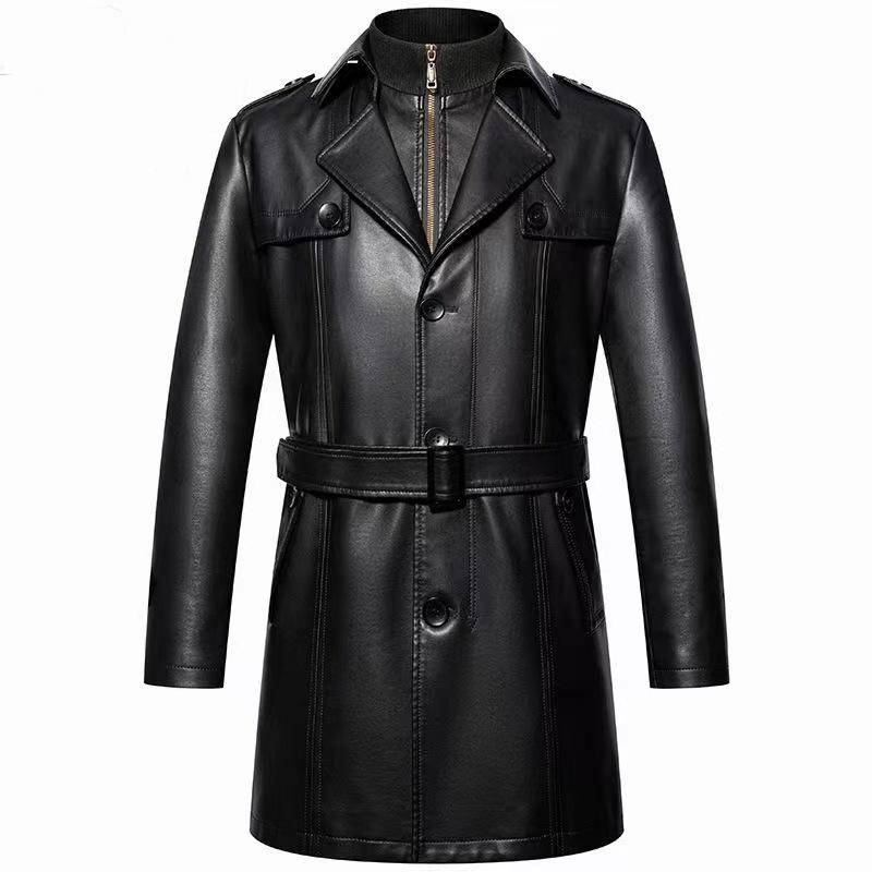 Frühling und Herbst Leder Lederjacke männlich hochwertige knielange Leder Windjacke männlich lässig gepolstert und verdickt Herren Ledermantel XXXXXL von Joom DACH