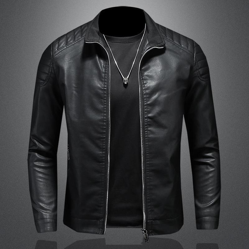 Frühling und Herbst Lederjacke Herren Top Leder Motorradjacke dünnen Mantel Herren 4XL schwarz von Joom DACH