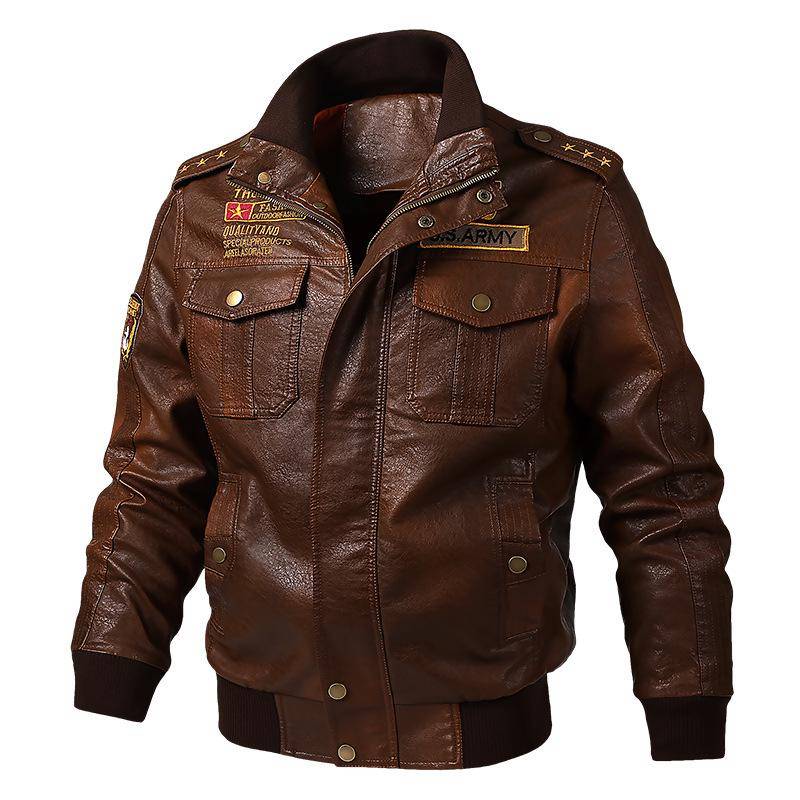 Frühling und Herbst Lockere große Herren Lederjacke mit mehreren Taschen Lässige gewaschene Motorradjacke aus Pu-Leder 6XL braun von Joom DACH