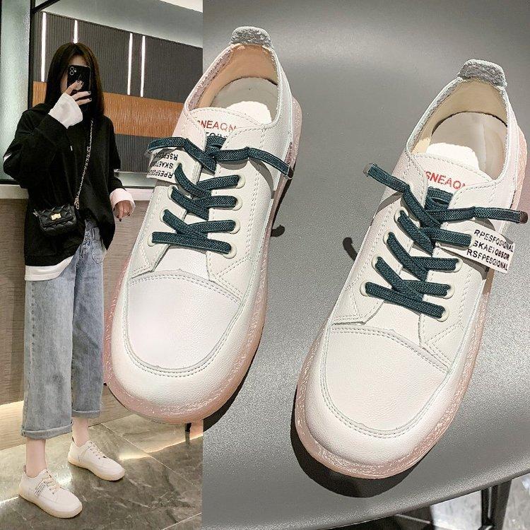 Frühling und Herbst Low Top Flacher Mund Leder Einfarbig Casual Pumps Mode Sport Mädchen Student Schuhe Flache weiße Schuhe 40 von Joom DACH