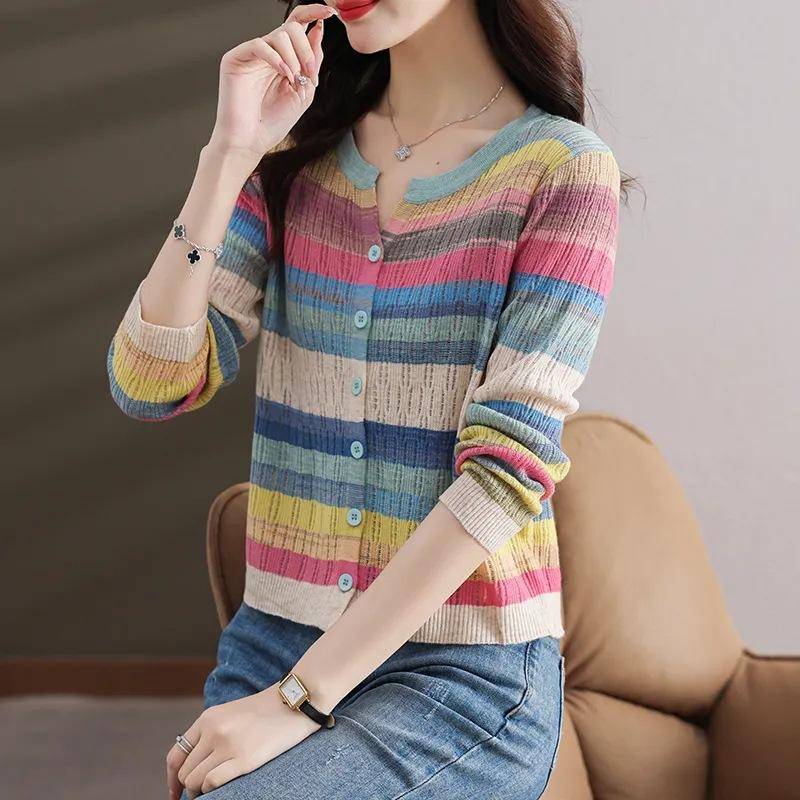 Frühling und Herbst Mama Kleidung Pullover Mode Neue Pullover Damen Gestreifte Strickjacke Damen Jacke Top M von Joom DACH