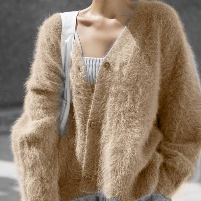 Frühling und Herbst Nachahmung Nerz Strickjacke Langarm gestrickte frauen Tops Casual Komfort Chic Strickwaren Pullover L von Joom DACH