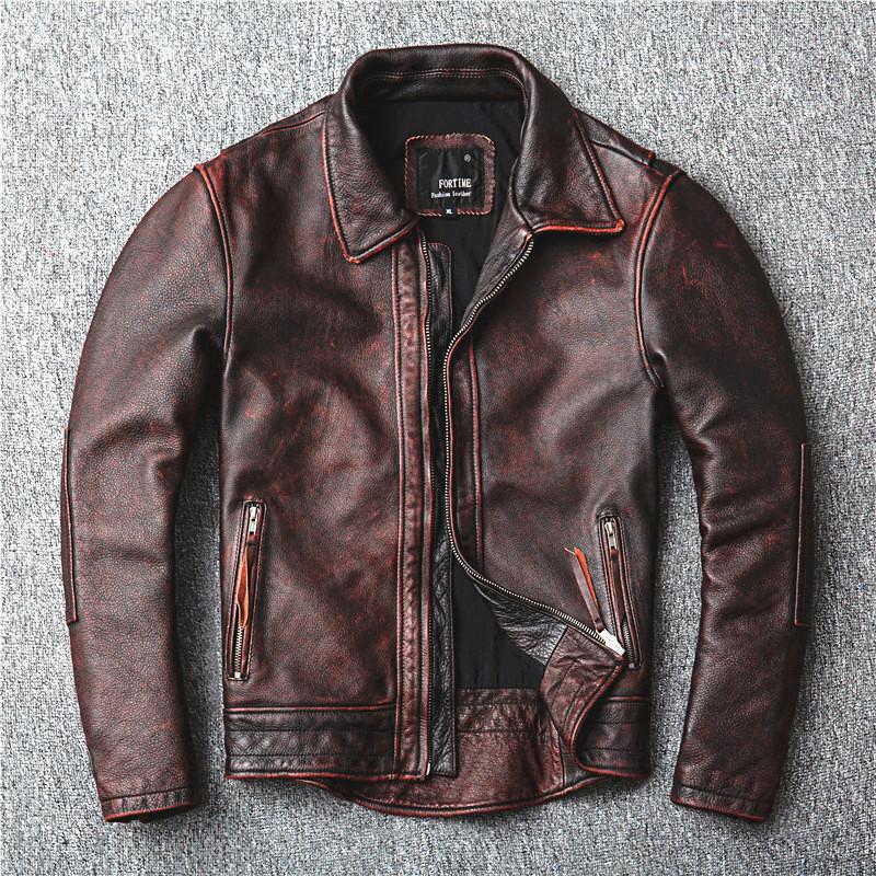 Frühling und Herbst Neu Mai Khaki Braun Vintage To Do Alt Erste Schicht Rindsleder Leder Herren Motorrad Smoking 6XL von Joom DACH