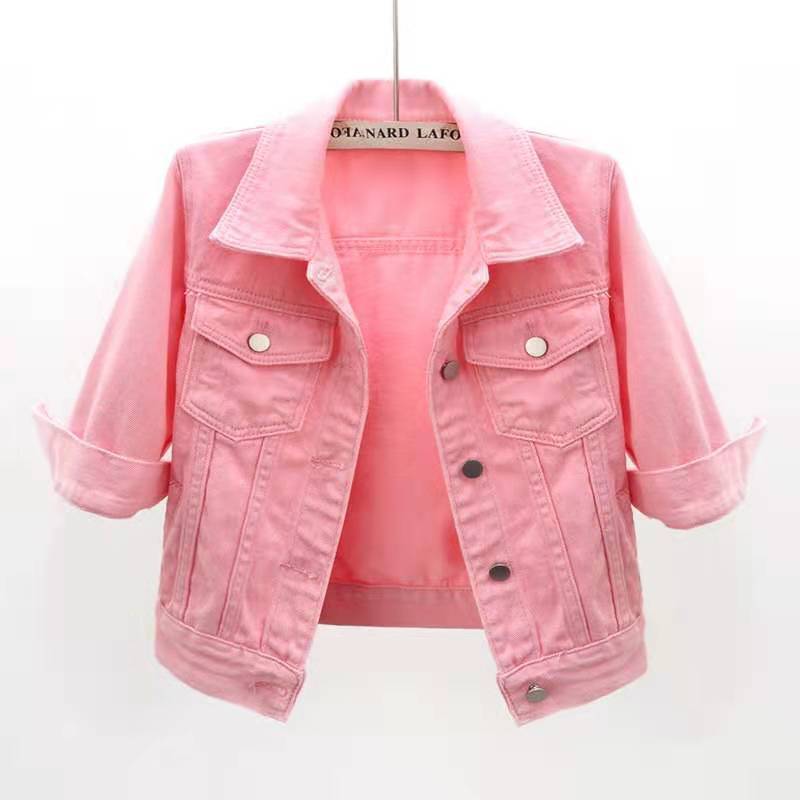 Frühling und Herbst Neue Alle-spiel Drei-viertel-Ärmel Denim Jacke Frauen Kurze Oberbekleidung Dünne Jacke Student jacke XXXL von Joom DACH