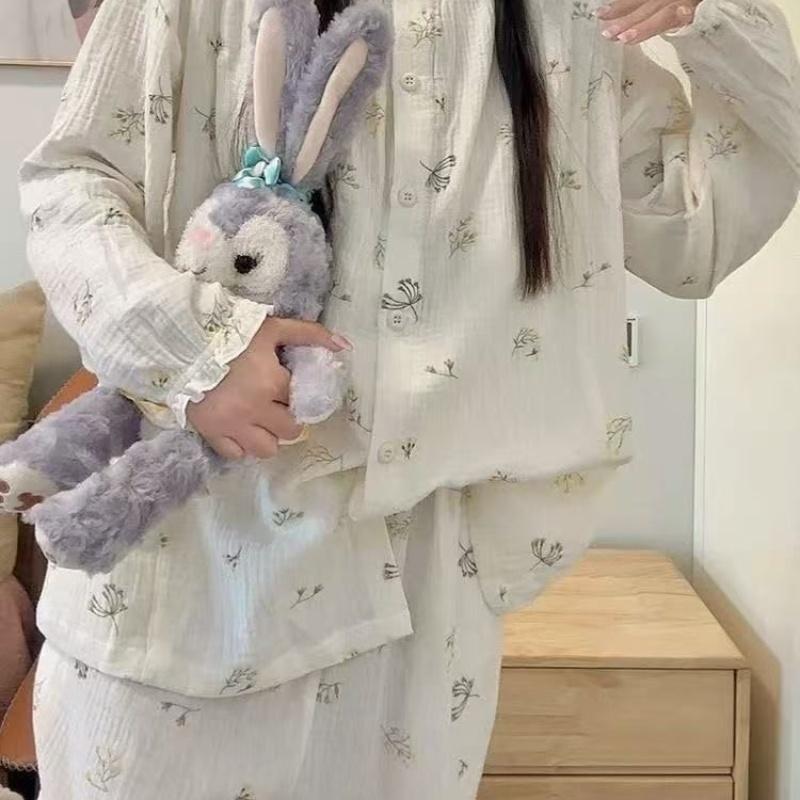 Frühling und Herbst Neue Damen Pyjamas Loungewear Set Mädchen Studenten Wolkenbaumwolle Niedliche Spitze Langärmlig Lange Hose Loungewear Set M von Joom DACH