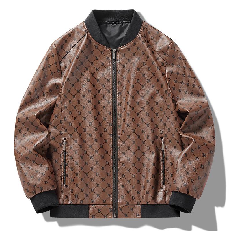 Frühling und Herbst Neue Herren Stehkragen Baseballjacke PU Leder Herren Motorradjacke 5XL von Joom DACH