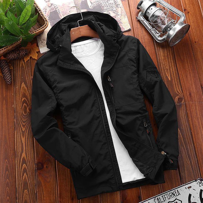 Frühling und Herbst Neue Jacke Herren Casual Outdoor Schnelltrocknend Atmungsaktiv Dünn Kapuzenwindjacke Jacke XL von Joom DACH