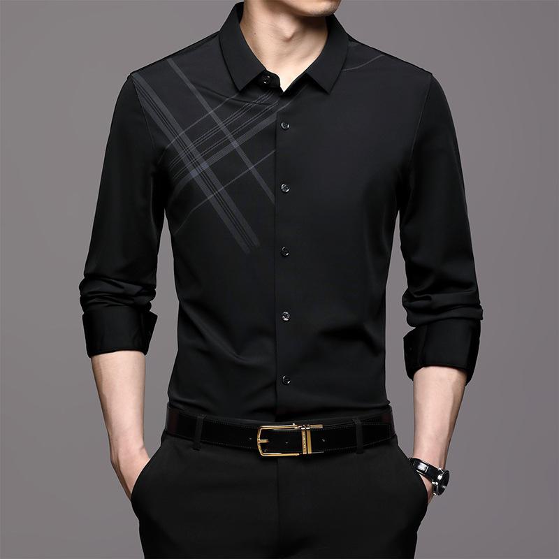 Frühling und Herbst Neue Langarm Hemd Männer mittleren Alters Casual Mode Gedruckt Revers Dünne Herren Hemd Herren Kleidung 4XL von Joom DACH