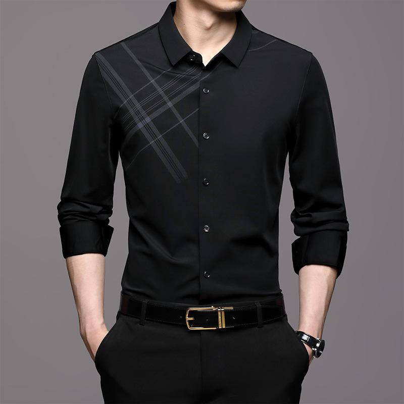 Frühling und Herbst Neue Langarm Hemd Männer mittleren Alters Casual Mode Gedruckt Revers Dünne Herren Hemd Herren Kleidung 4XL von Joom DACH