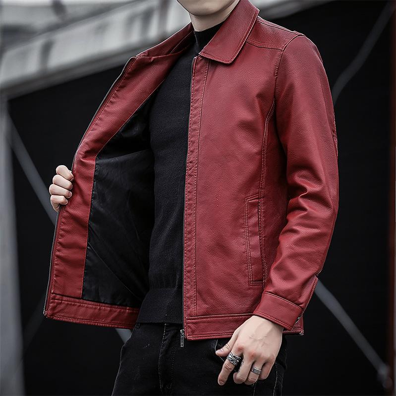 Frühling und Herbst Neue Mittleren Alters Leder Herren PU Leder Umlegekragen Mantel Business Herrenbekleidung 2XL von Joom DACH