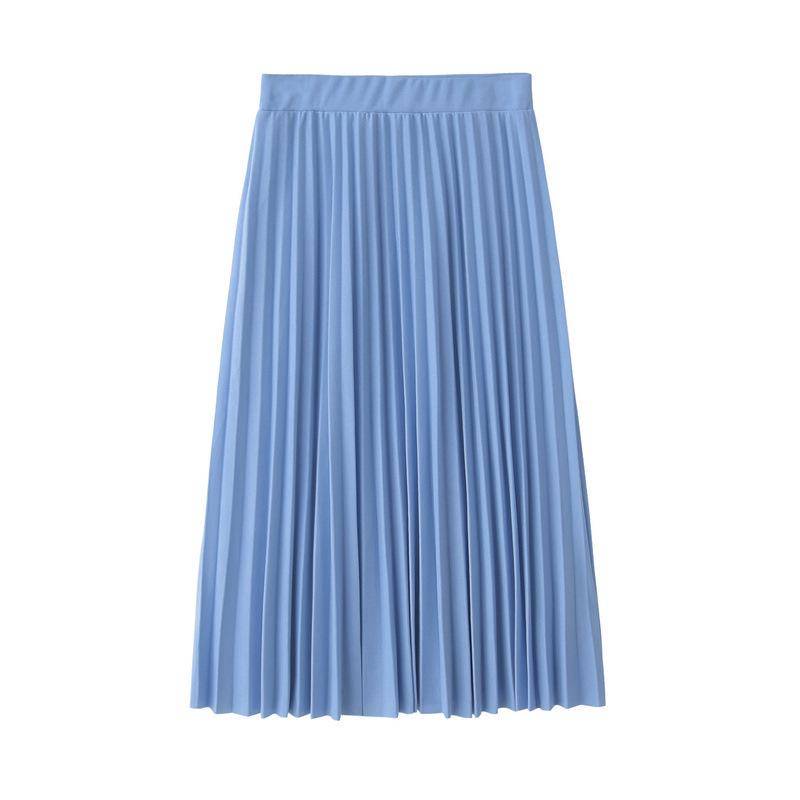 Frühling und Herbst Neue Mode frauen Hohe Taille Gefaltetes Festes Farbe Halbe Länge Elastische Rock Promotions Dame Schwarz Rosa One size himmelblaue von Joom DACH