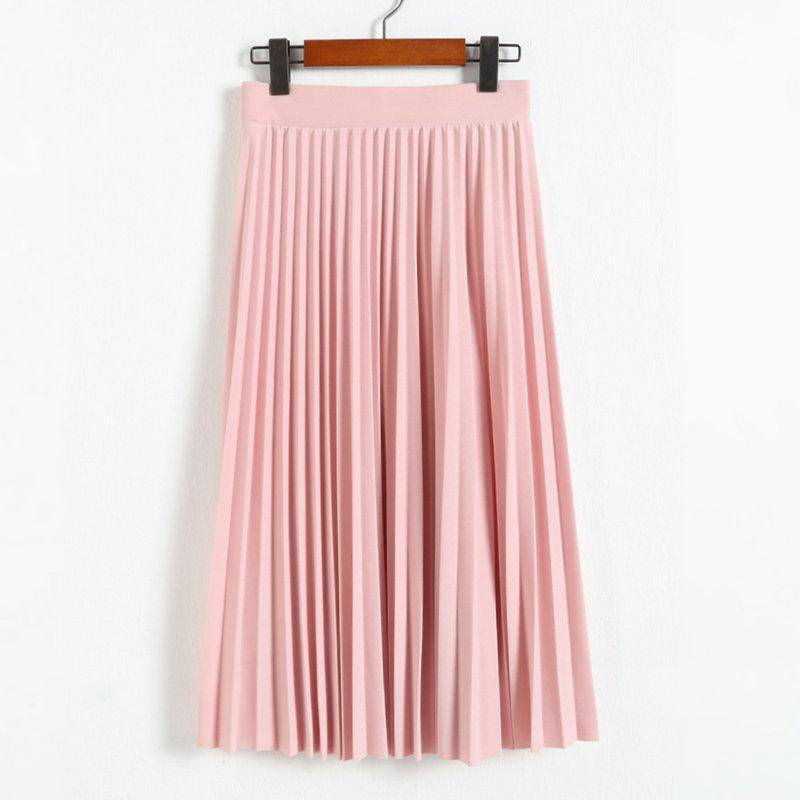 Frühling und Herbst Neue Mode frauen Hohe Taille Gefaltetes Festes Farbe Halbe Länge Elastische Rock Promotions Dame Schwarz Rosa One size rosa von Joom DACH