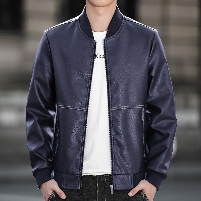 Frühling und Herbst Neue Stil Baseball Kragen Leder Jacke männer Slim Hübsche Jacke Jugend Motorrad Stehkragen Leder Jacke 4XL von Joom DACH