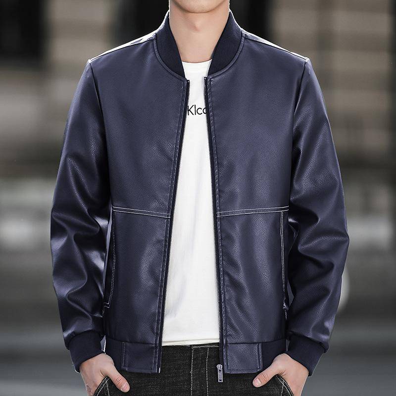 Frühling und Herbst Neue Stil Baseball Kragen Leder Jacke männer Slim Hübsche Jacke Jugend Motorrad Stehkragen Leder Jacke 4XL von Joom DACH