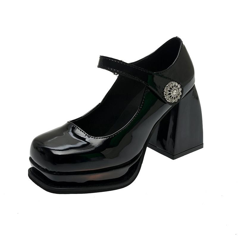 Frühling und Herbst Neue dicken Absätzen High Heels Ein-Wort-Schnalle Gürtel Mary Jane Einzelschuhe Damen einfarbig quadratische Zehen Damenschuhe 39 von Joom DACH