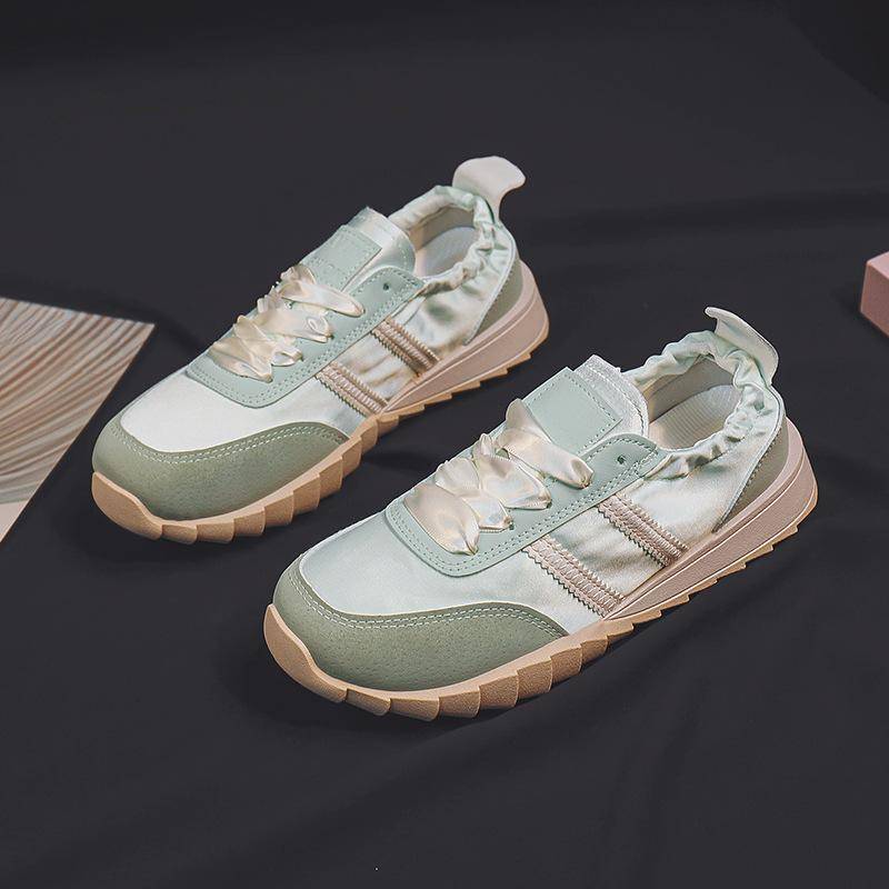 Frühling und Herbst Neues Design Retro Rutschfester Lässiger Alleskönner Sneaker Satin Plateau Deutsche Trainingsschuhe für Damen 40 grün von Joom DACH