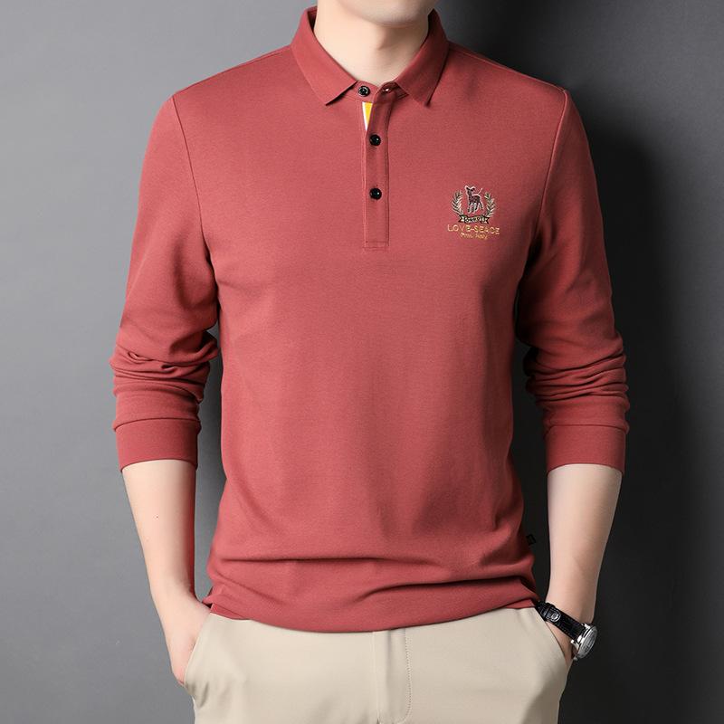 Frühling und Herbst Neues Herren-Poloshirt Mode Lässig Besticktes Unterhemd Trendy Langarm-Revers-T-Shirt für Herren L von Joom DACH