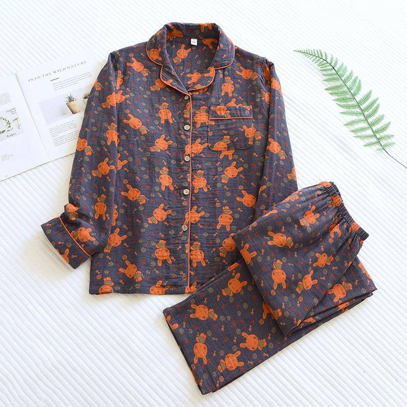 Frühling und Herbst Neues Paar-Pyjama-Set 100 % Baumwolle Langarmhose für Männer und Frauen Zweiteilige süße Heimtextilien 2XL von Joom DACH