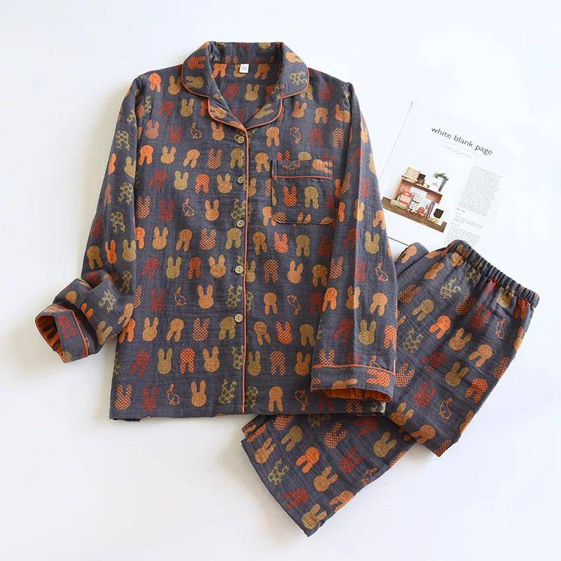 Frühling und Herbst Neues Paar-Pyjama-Set 100 % Baumwolle Langarmhose für Männer und Frauen Zweiteilige süße Heimtextilien L von Joom DACH