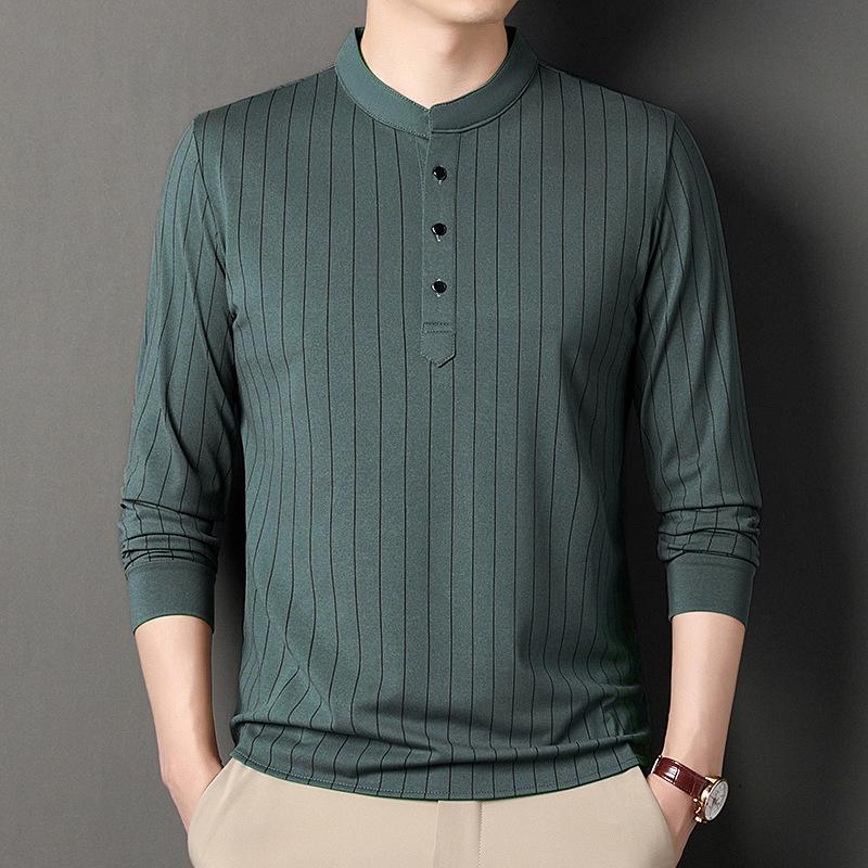 Frühling und Herbst Neues Spot Vertikal gestreiftes Langarm-T-Shirt Herrenbekleidung Hemd Lässig Herren Body-Shirt XXXXL von Joom DACH