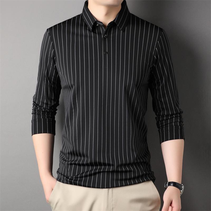 Frühling und Herbst Neues vertikal gestreiftes Langarm-T-Shirt für junge Männer, bügelfreies Oberteil, lässige Herrenbekleidung XL von Joom DACH