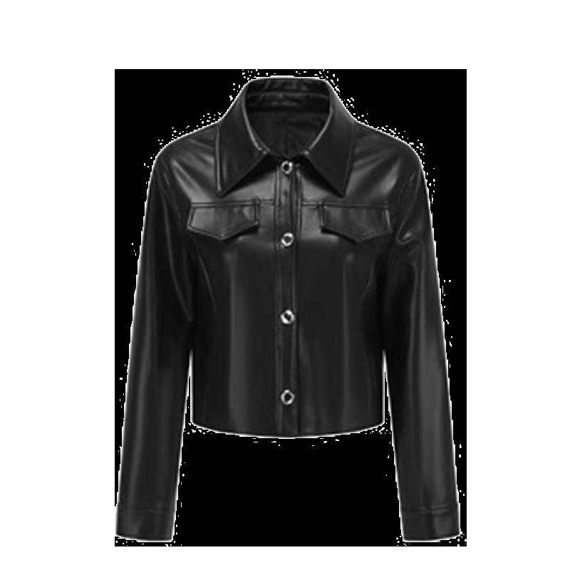 Frühling und Herbst Retro Lederjacke Damen Revers Einreihig Schmal geschnittene Kurzjacke Top XL von Joom DACH