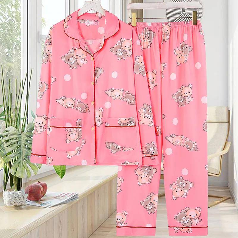 Frühling und Herbst Sommer Baumwolle Frau Mädchen Nette Süße Druck Plus Fett Große Größe Pyjamas Anzug Lange ärmeln Dünne hause Anzug XXXXXXL von Joom DACH