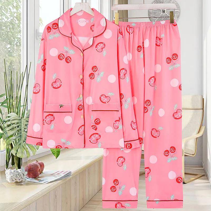 Frühling und Herbst Sommer Baumwolle Frau Mädchen Nette Süße Druck Plus Fett Große Größe Pyjamas Anzug Lange ärmeln Dünne hause Anzug XXXXXXL von Joom DACH