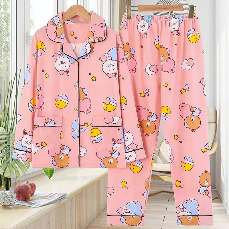 Frühling und Herbst Sommer Baumwolle Frau Mädchen Nette Süße Druck Plus Fett Große Größe Pyjamas Anzug Lange ärmeln Dünne hause Anzug XXXXXXL von Joom DACH