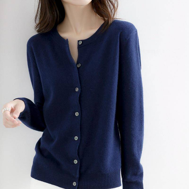 Frühling und Herbst Strickpullover Damen Strickjacke Jacke einfarbig Rundhalsausschnitt Schmal gestrickter Außenpullover S von Joom DACH
