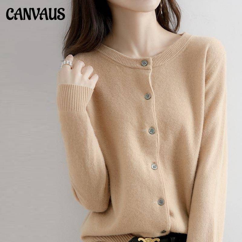 Frühling und Herbst Strickpullover Damen Strickjacke Jacke einfarbig Rundhalsausschnitt Schmal gestrickter Außenpullover XXL kamel braun von Joom DACH