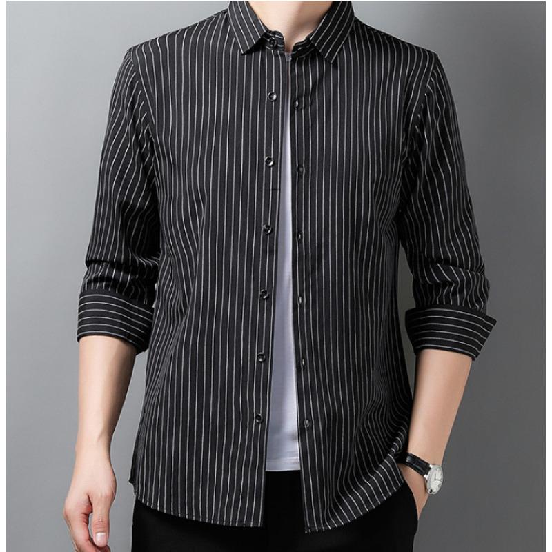 Frühling und Herbst Vertikal Gestreiften Langarm Hemd Business Junge und Mittleren Alters herren Hemd Strickjacke 4XL schwarz von Joom DACH