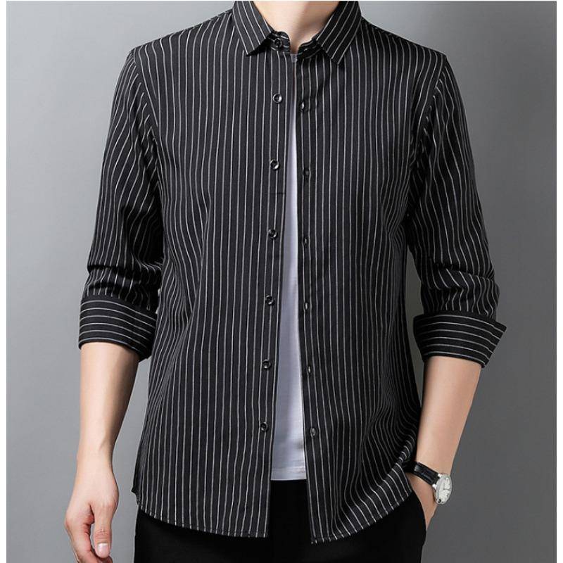 Frühling und Herbst Vertikal Gestreiften Langarm Hemd Business Junge und Mittleren Alters herren Hemd Strickjacke 4XL schwarz von Joom DACH