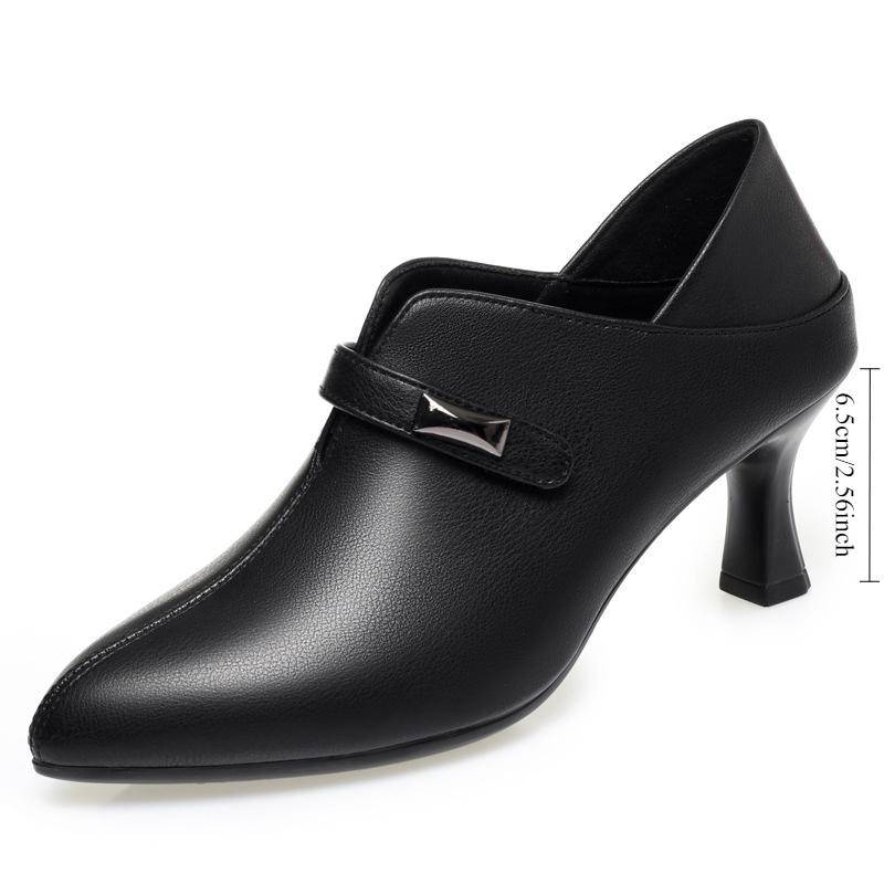 Frühling und Herbst Weiches Leder Bequeme Niedriger Absatz Flache Mündung Modische Stiletto Tiefe Mündung Damen Lederschuhe 37 von Joom DACH