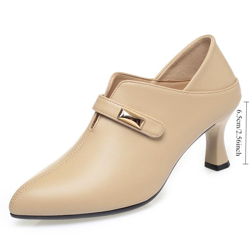 Frühling und Herbst Weiches Leder Bequeme Niedriger Absatz Flache Mündung Modische Stiletto Tiefe Mündung Damen Lederschuhe 37 von Joom DACH